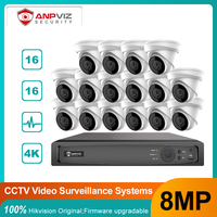 16CH 4K 8MP POE NVR CCTV Security Camera System Anpviz 8MP IP Turret Outdoor Surveillance Cam Kit IP67 H.265+