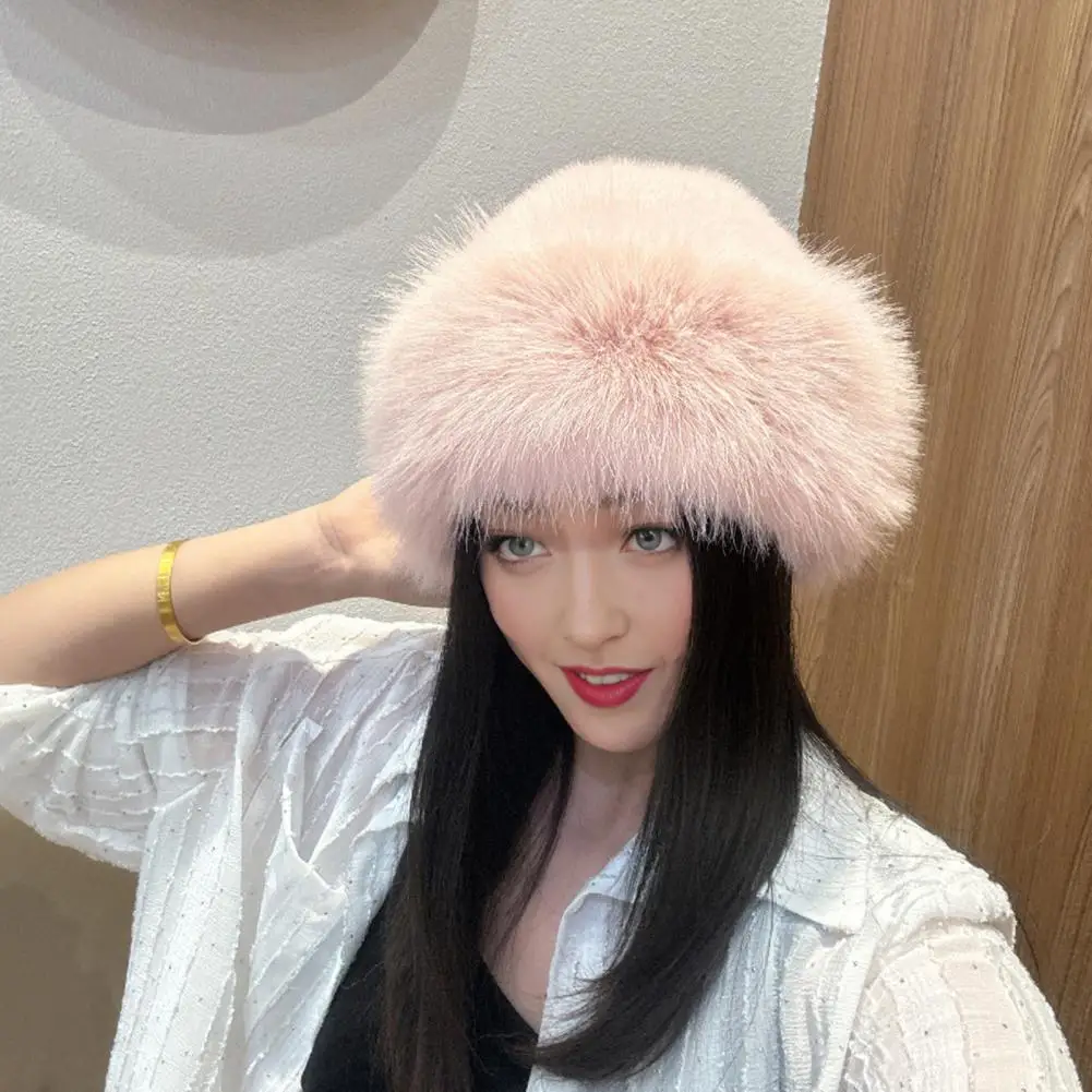 Ladies Knit Beanie Warm Stylish Women's Winter Hat with Plush Faux Fur Windproof Mongolia Style Ideal for Outdoor Activities