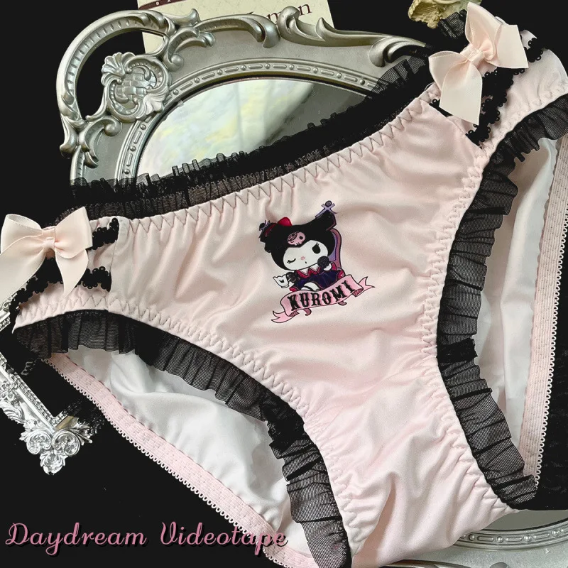 Sanrio Cartoon Kuromi Anime Peripheral Cute Pink Black Lace Sexy Underwear Girls Briefs Bow Tie Gift Kawaii New Wholesale
