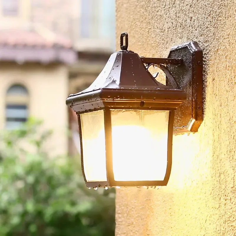 Antique Bronze Outdoor Wall Lantern Waterproof Vintage Exterior Wall Light E27 Lamp Holder for Villa Patio Balcony Garden Decora