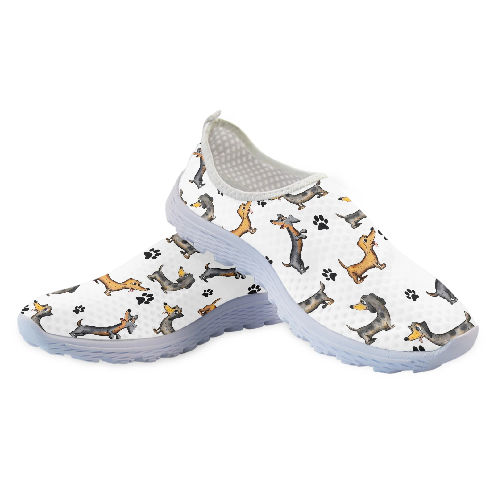 INSTANTARTS Cartoon Dachshund Dog Paw Print Cozy Home Shoes Dachshund Design Ladies Summer Comfortable Breathable Flat Shoes