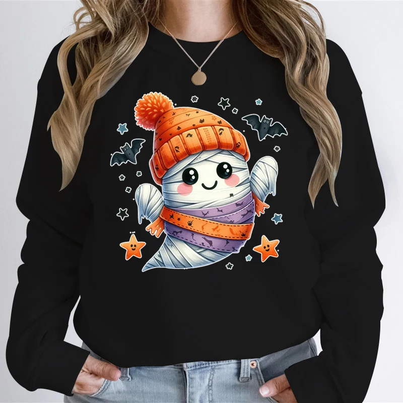 Women's Halloween Hoodless Sweatshirt Funny Ghost The Boo Graphic Autumn Long Sleeve Hoodies Spooky Season Pullover Sweatshirts