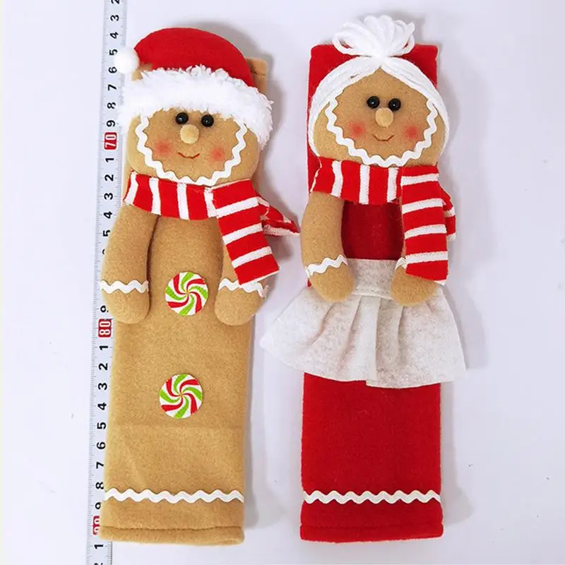 Refrigerator Door Handle Cover Gingerbread Man Door Handle Cover Decor Cloth Material Christmas Knob Protector For Kitchen