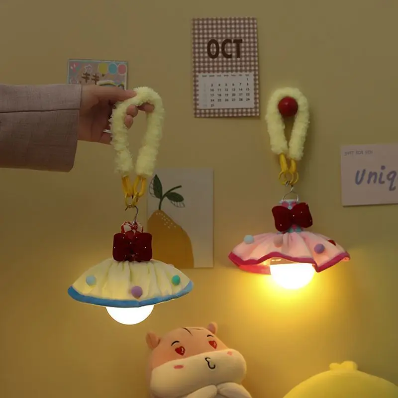 Mini Plush Bow Night Light with Lanyard, Dual-use (plug-in & Rechargeable) Portable, Soft Atmosphere Cute Lamp for Bedroom