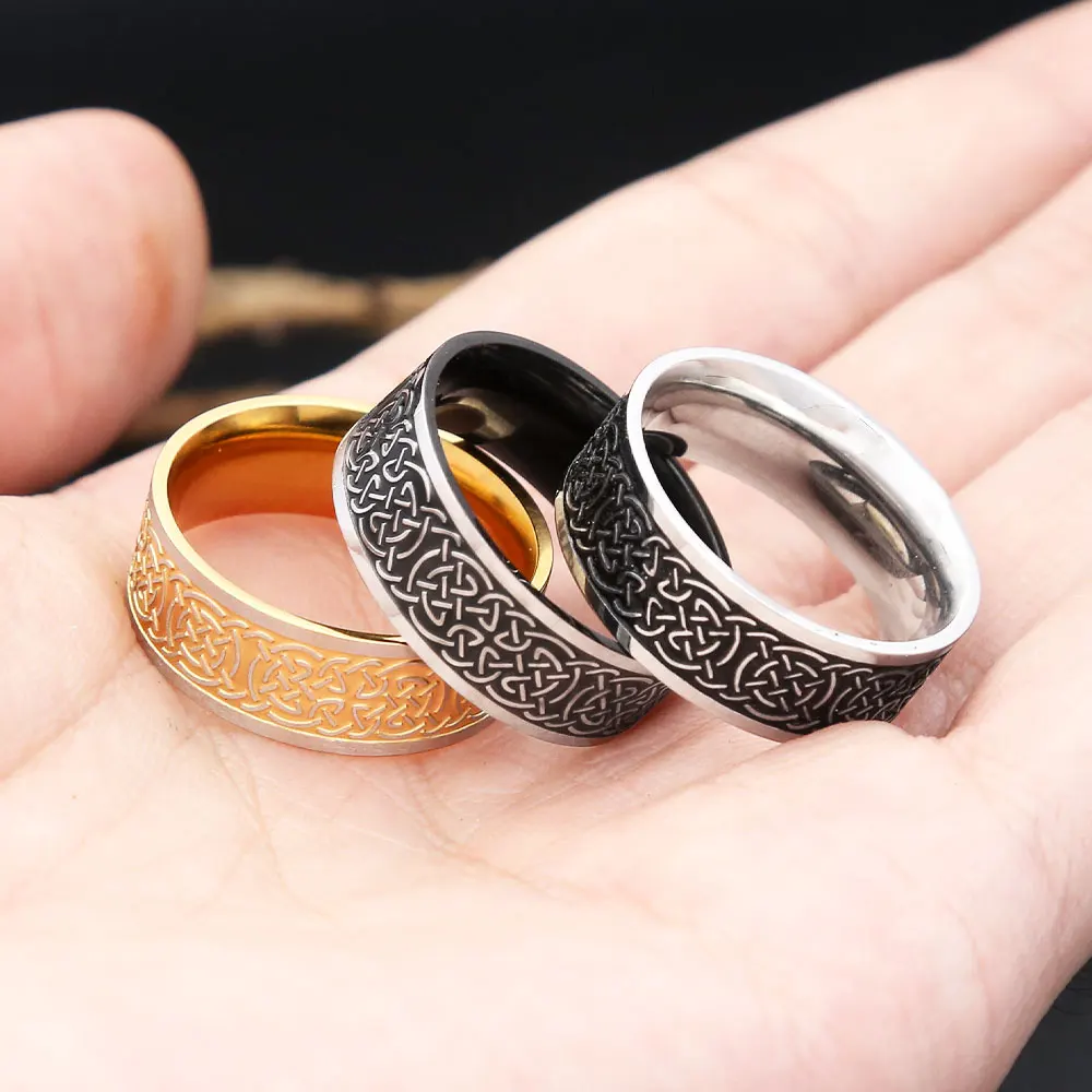 New Nordic Vikings Celtic Knot Ring 316L Stainless Steel Punk Fashion Viking Amulet Rings For Men Women Couple Jewelry Wholesale