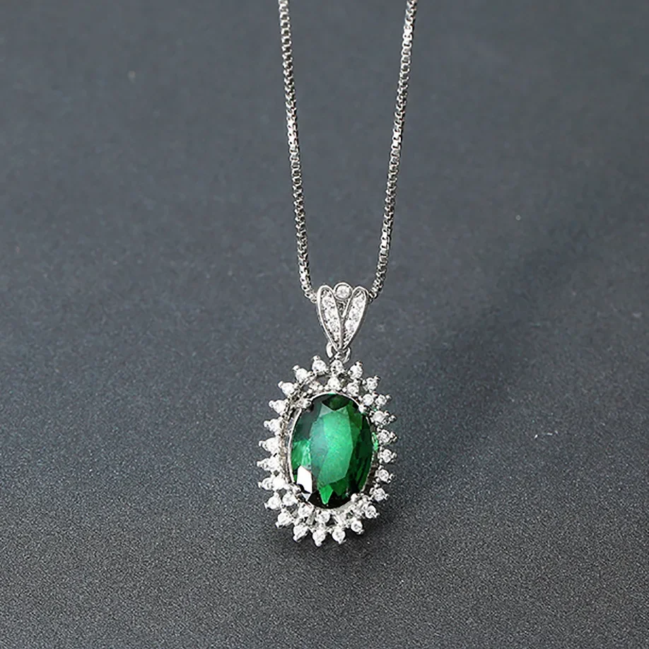 Green EmeraldDiamond Pendant Real 925 Sterling Silver Charm Party Wedding Pendants Necklace for Women Jewelry