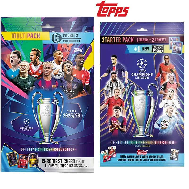 

Новые наклейки Лиги чемпионов 25/26 Topps, многоупаковка, СТАРТЕР-пакет, коллекционная карта, подарок для фанатов