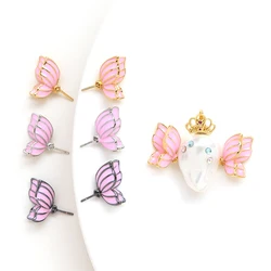1 pair  copper plated real gold dripping oil Butterfly Fairy Wings DIY hand made jewelry baroque pearl pin accessories materials