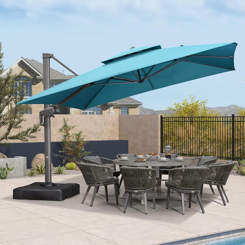 

PURPLE LEAF 12FT Cantilever Outdoor Umbrellas Large Patio Umbrella Hanging Double Top Square Offset Umbrella with 360°Rotation