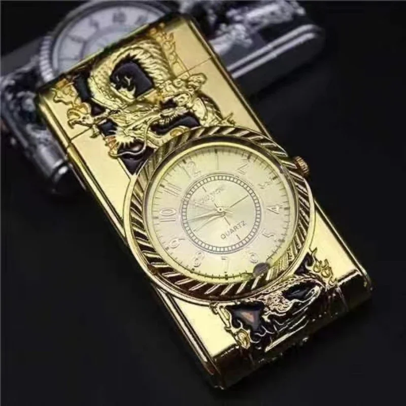 Luxury Gold Watch Lighter Flash Turbo Butane Gas Windproof Lighter Cigar Cigarette Metal Lighter 1300 C Refill Petrol