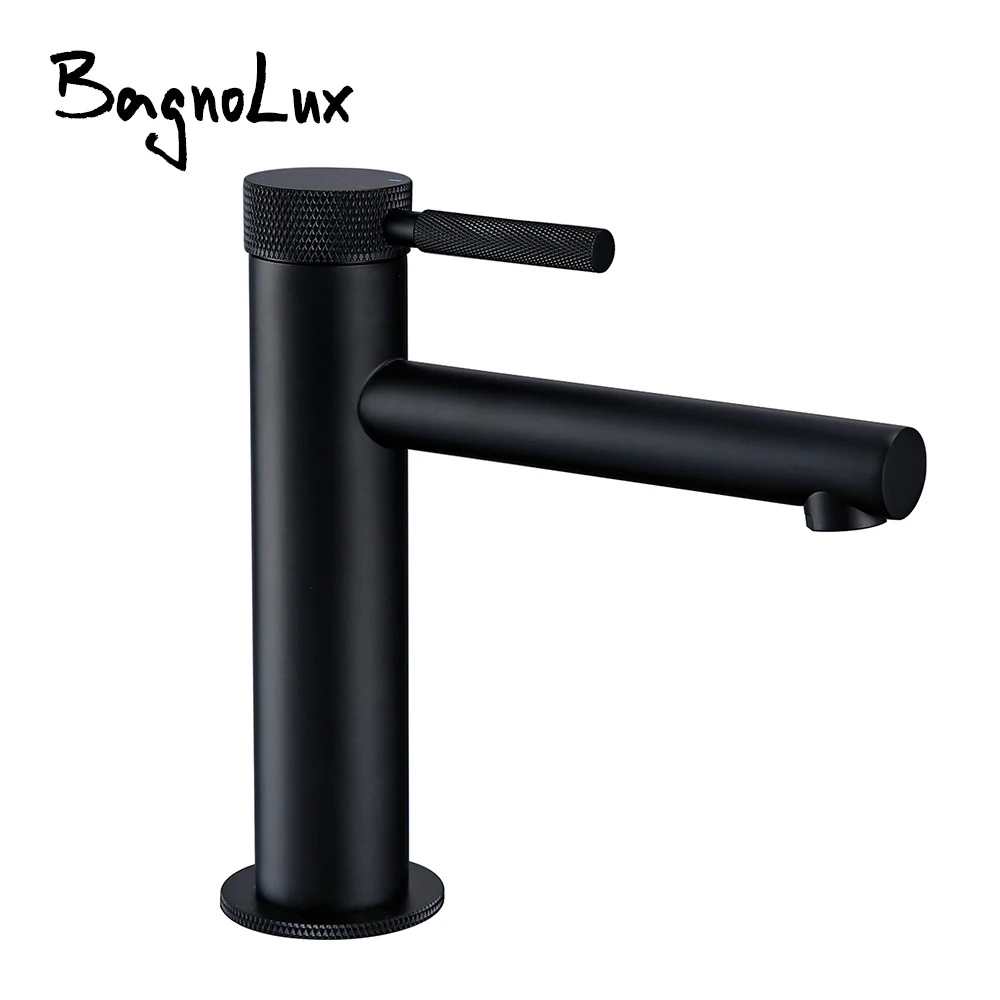 

Round Fancy Handle Black Brass Deck Mounted Single Holder Hole Basin Hybrid Hot and Cold Water Bathroom Faucet