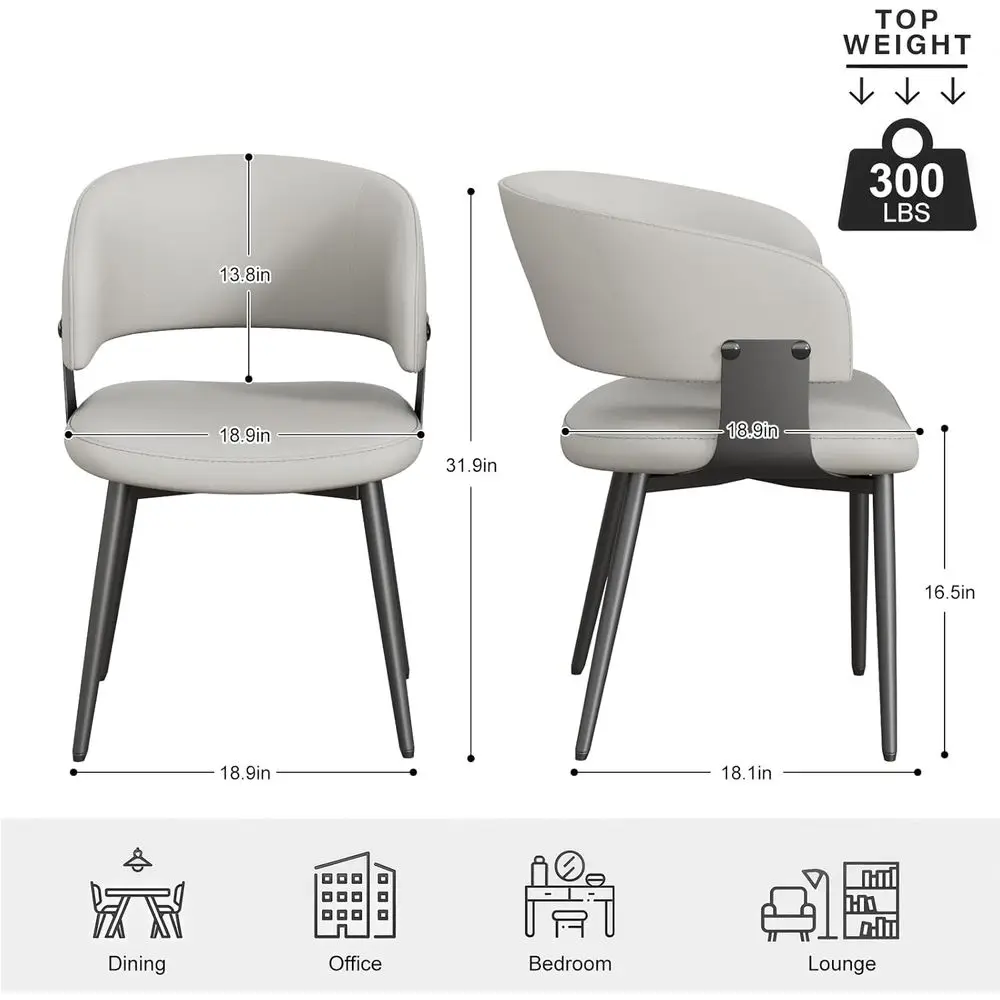 Dining Chairs Set of 4, Faux Leather Upholstered Kitchen Chairs with Curved Back and Metal Legs, Mid Century Chairs for Dining R