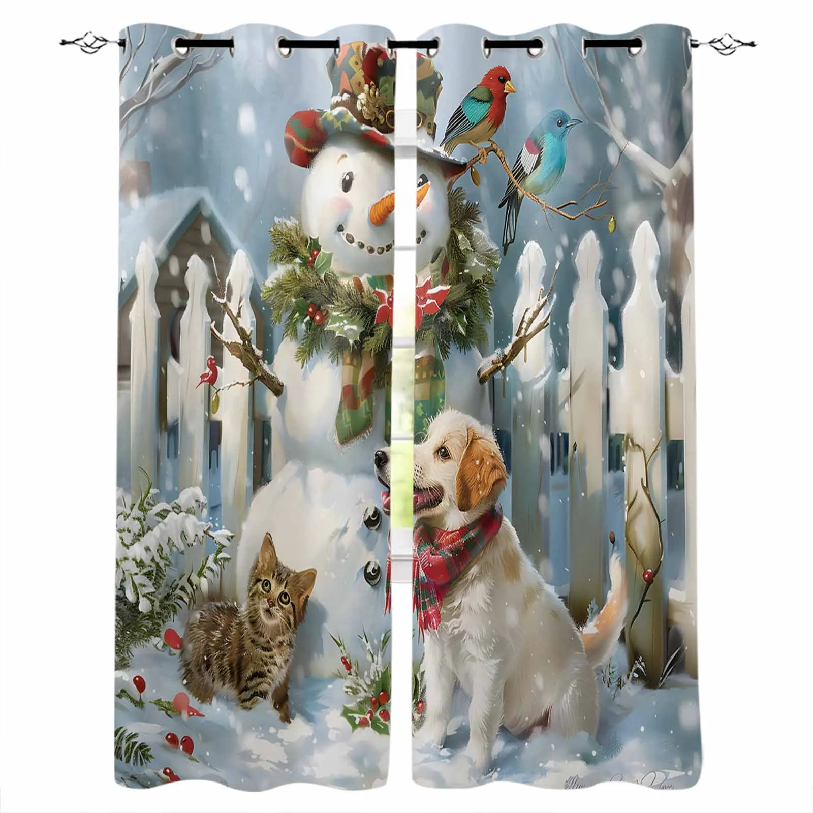 

Christmas Farm Snowman Curtains For Living Room Kids Bedroom Window Curtain Hall Drape Long Cortinas