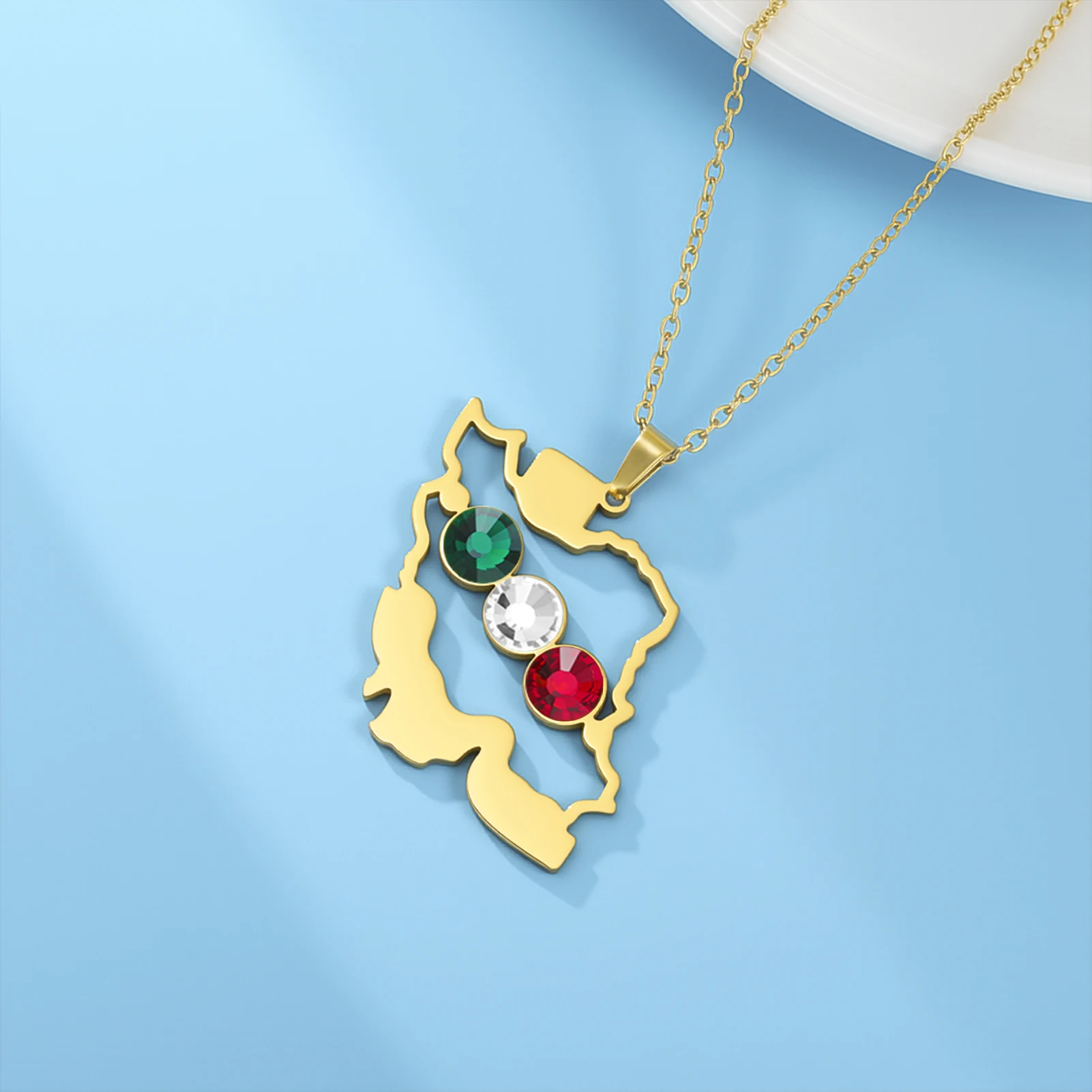 تصميم جديد لخريطة إيران قلادة من الفولاذ المقاوم للصدأ مع مجوهرات حجرية 3 ألوان للنساء والفتيات