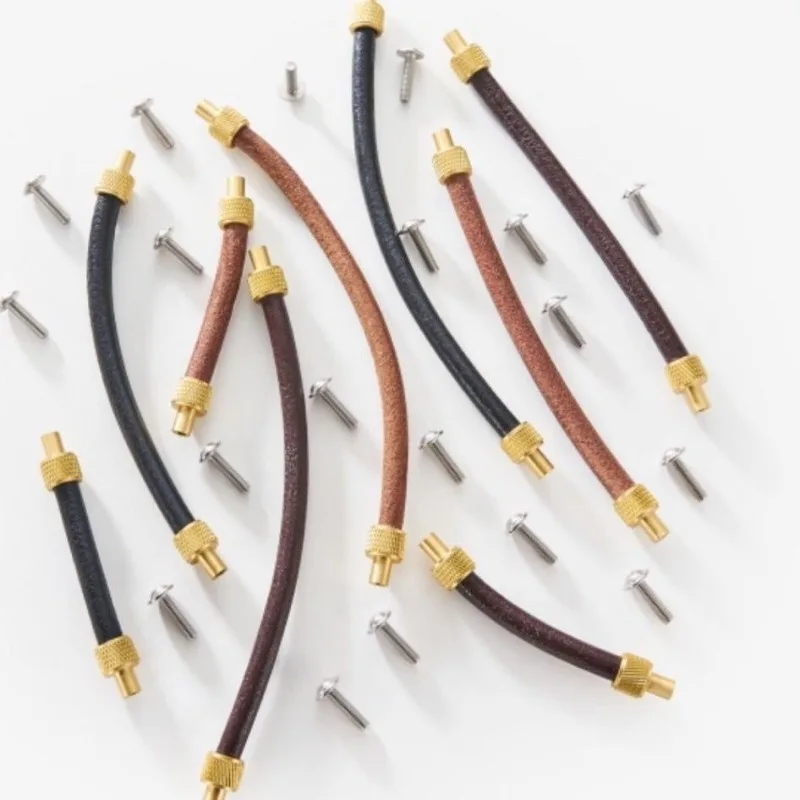 Brass + Leather Cabinet Pulls Handle Eco-friendly Modern Cabinet Door Drawer Furniture Hardware Handle Nordic