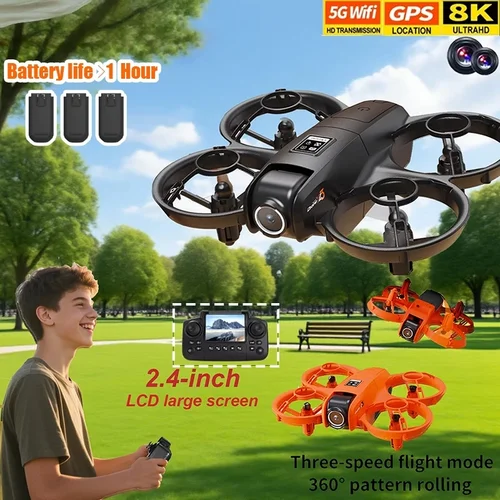 Imagen 1 del producto Dron GPS con múltiples baterías, cámara HD de 8K con pantalla, Control remoto, cuadricóptero aéreo para evitar duración de batería Ultra larga