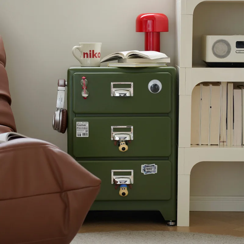 Japanese Three-bucket Cabinet, Bedroom Retro Bedside Table, Living Room Sofa Side Cabinet, Metal Drawer, Locker Ins Storage