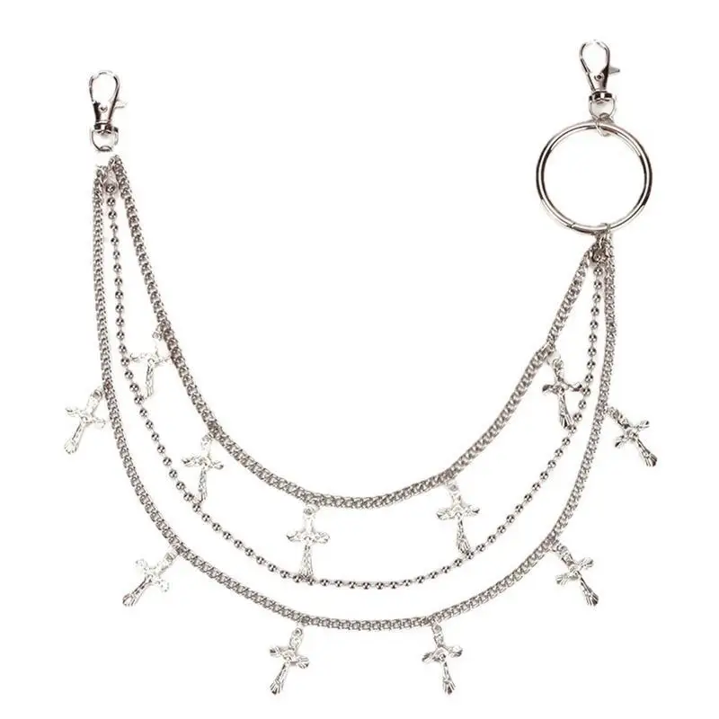 

R1WE Брюки с распятием и цепочкой для женщин, многослойные уличные брюки для ключей, хип-хоп, пояс