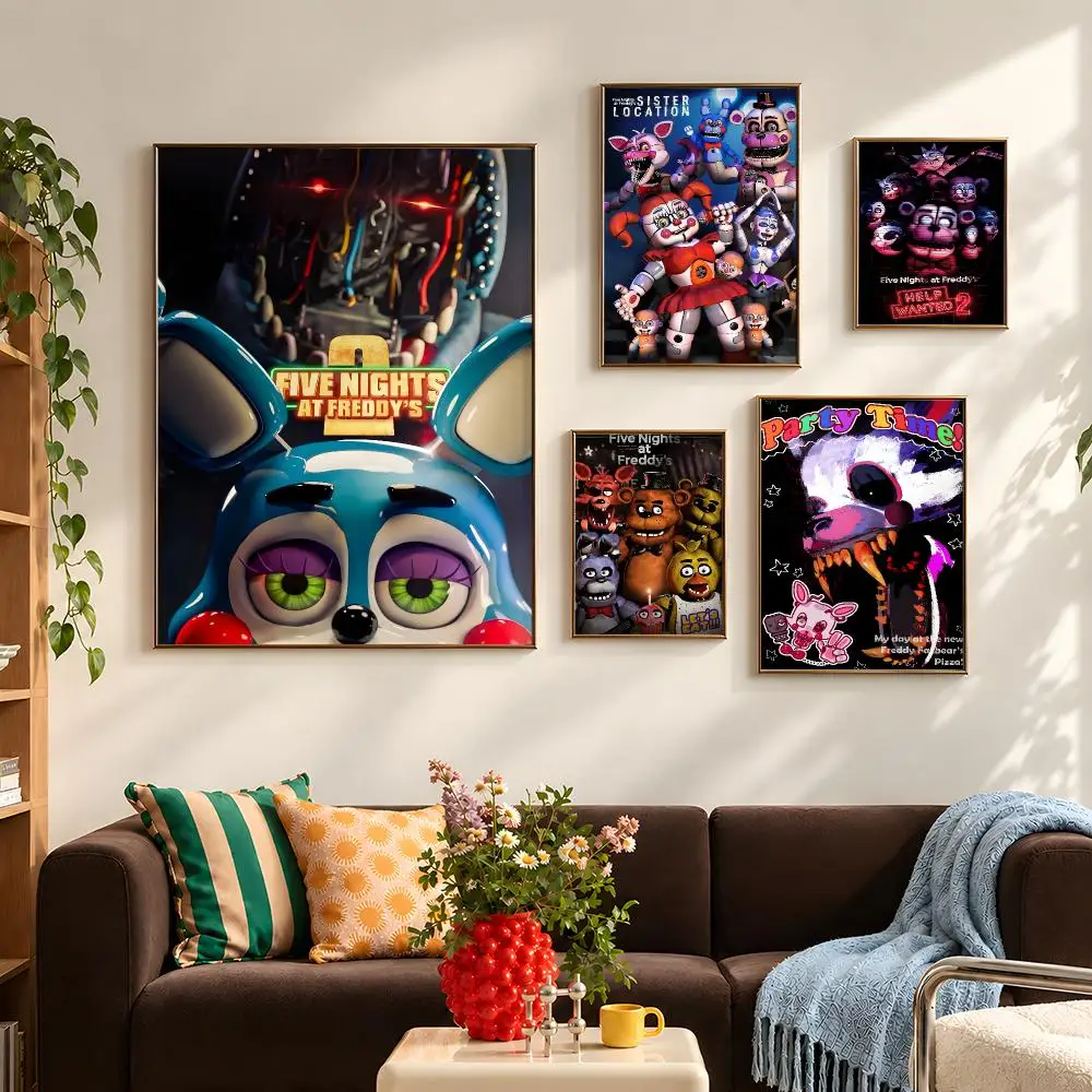 Game Five Nights at Freddy's FNAF Poster Self Adhesive PP Wall Art HD Gaming Room Bedroom Living Room Decor Apartment Gift