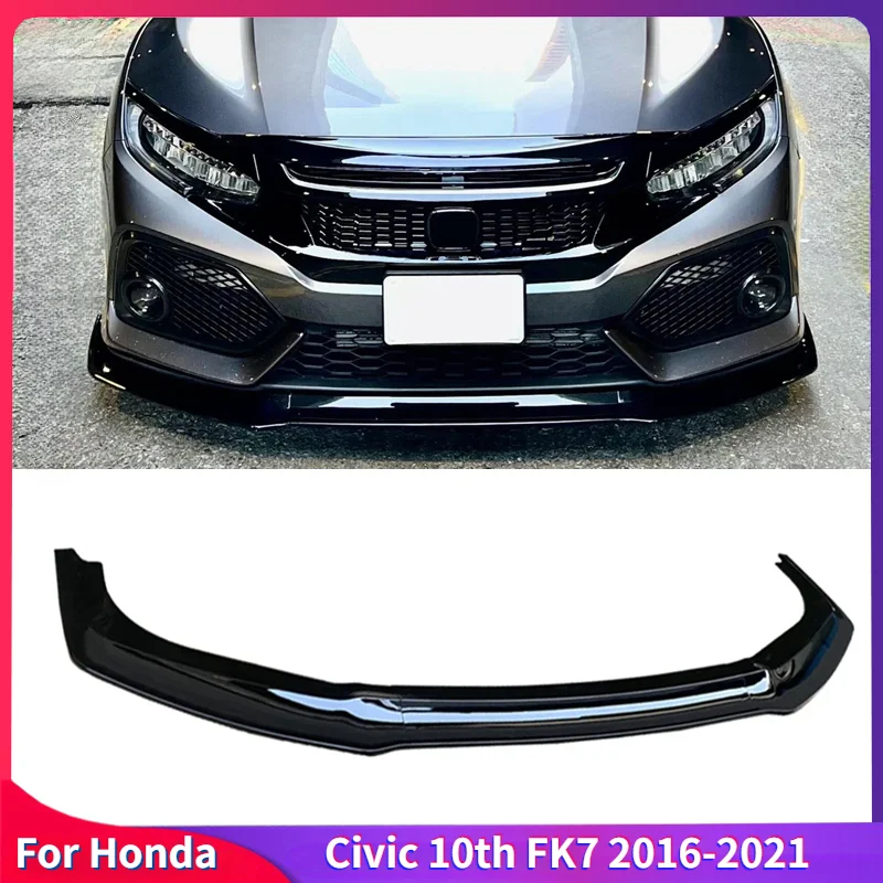 

GR STYLE 3PCS Car Front Bumper Lip Spoiler For Honda Civic 10th FK7 2016-2021 Hatchback SI 2&4 Door Carbon Fiber Style Spiltter