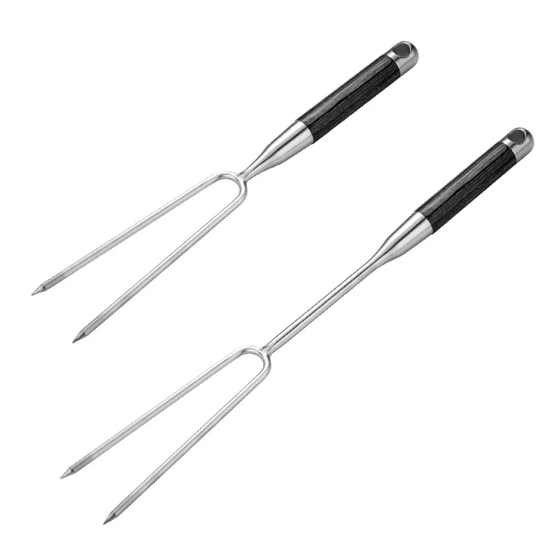 

Вилка для мяса из нержавеющей стали 304 с деревянной ручкой, вилка для сервировки/резьбы для приготовления гриля, барбекю, стейка, курицы - кухонные инструменты