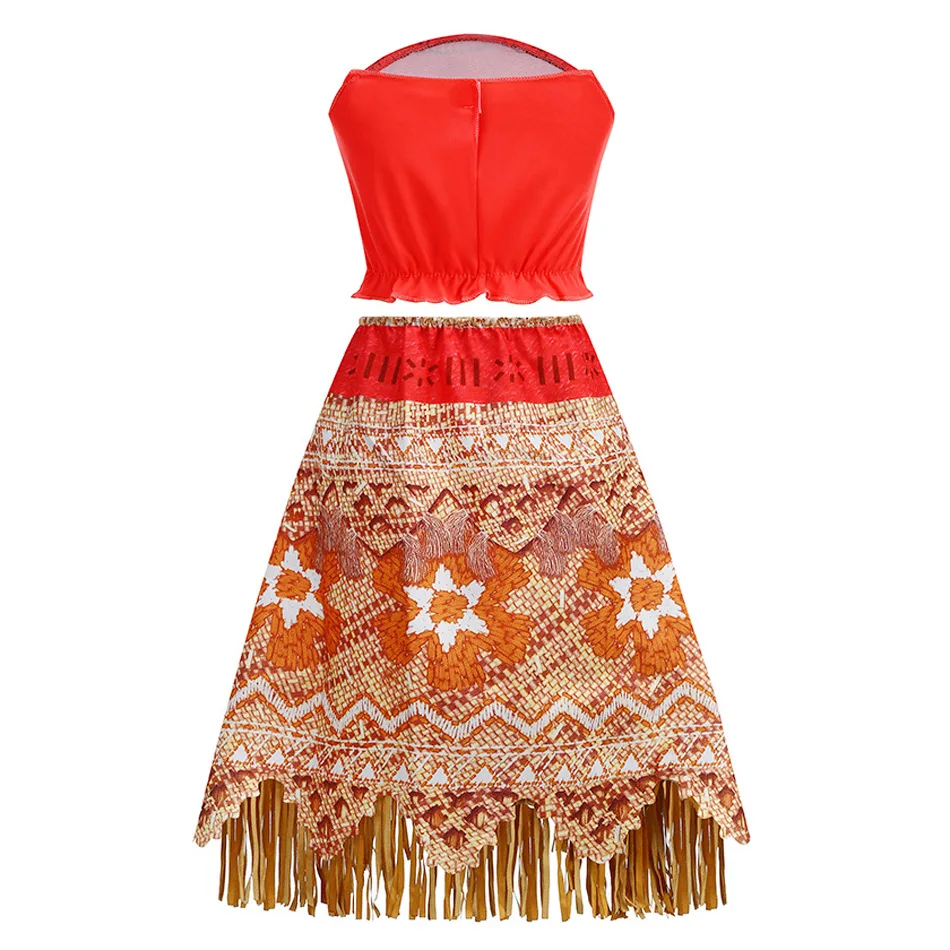 Moana Dress Kids Girls Children Cosplay Princess Birthday Carnival Party Costume with Necklace Flower Set Summer