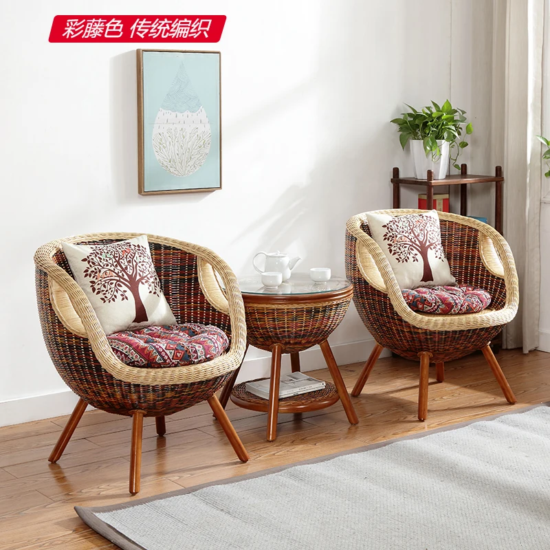 

Rattan chair balcony small coffee table terrace table and chair living room outdoor garden leisure combination real rattan chair