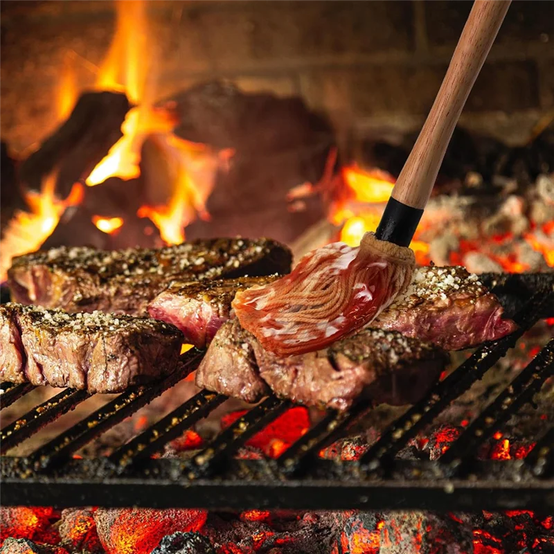 

ABBN-6Pcs 18Inch Grill Basting Mop With 6 Extra Replacement Heads BBQ Sauce Basting Mops Brush With Long Wooden Handle Easy Inst