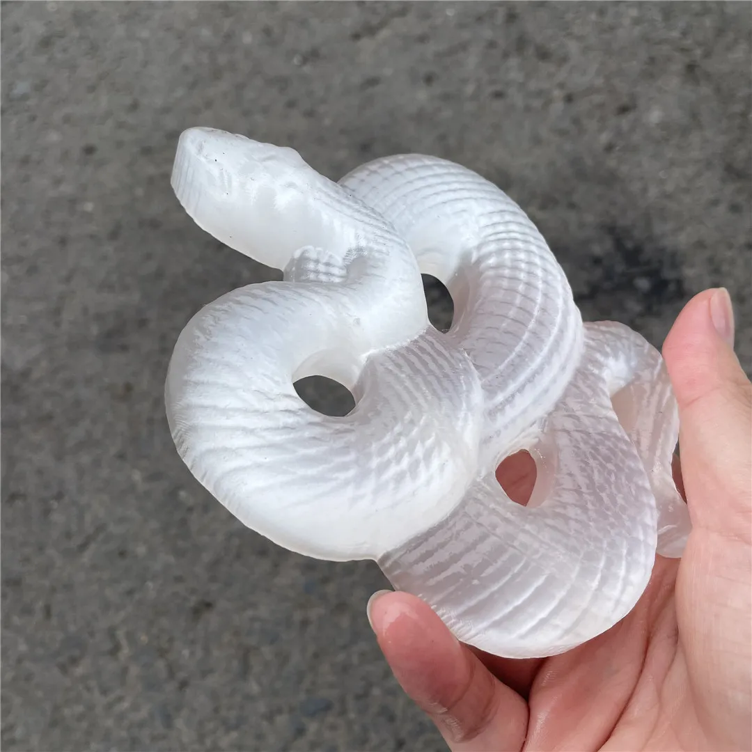 15cm White Selenite Crystal Natural Stones Carved  Snake Statue Elapid Animal Figurine Creation Wicca Crafts New Products 2023