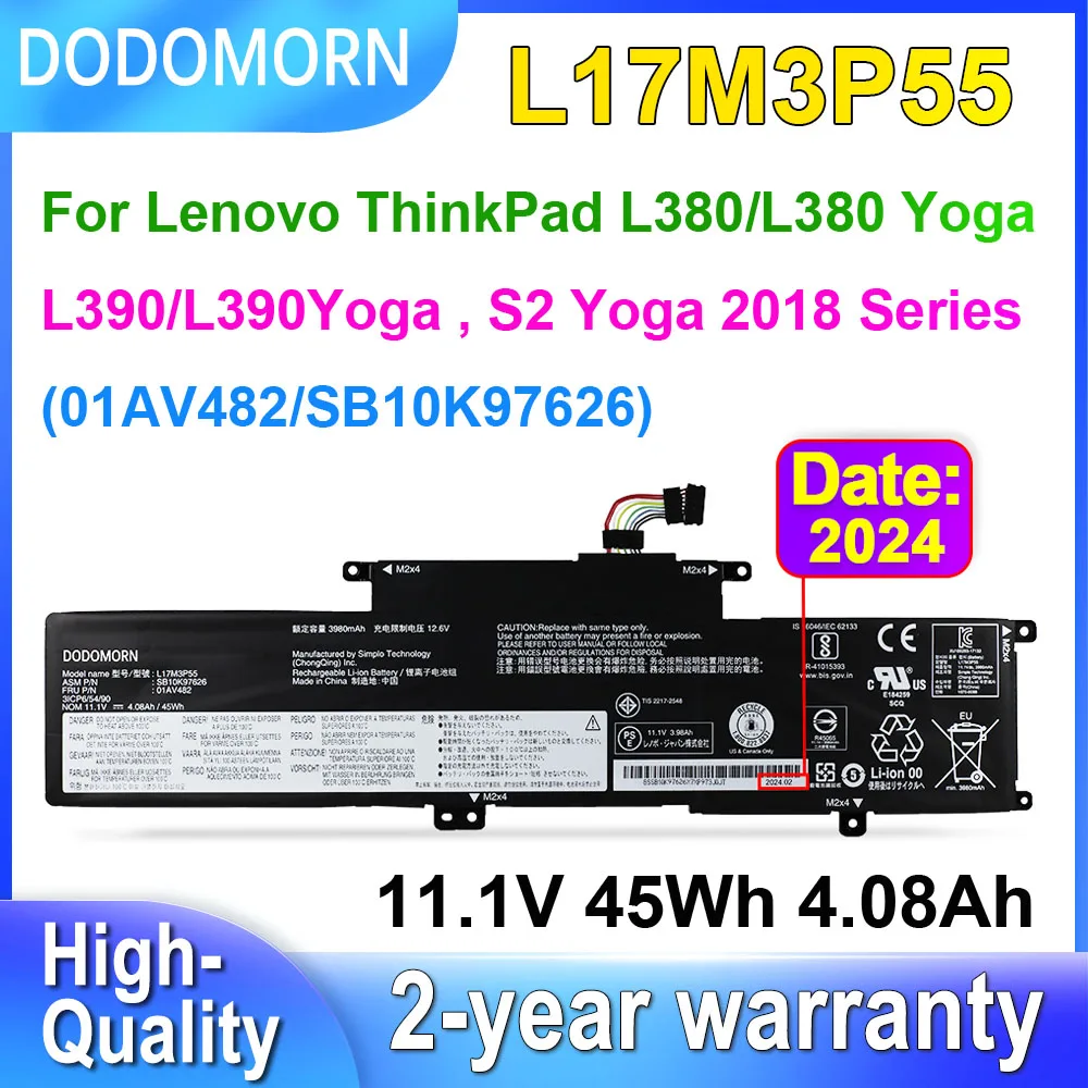 DODOMORN 01AV482 L17M3P55 Laptop Battery For Lenovo ThinkPad L380 L390 S2 Yoga 2018 L17C3P53 L17L3P53 01AV481 01AV483 SB10K97626