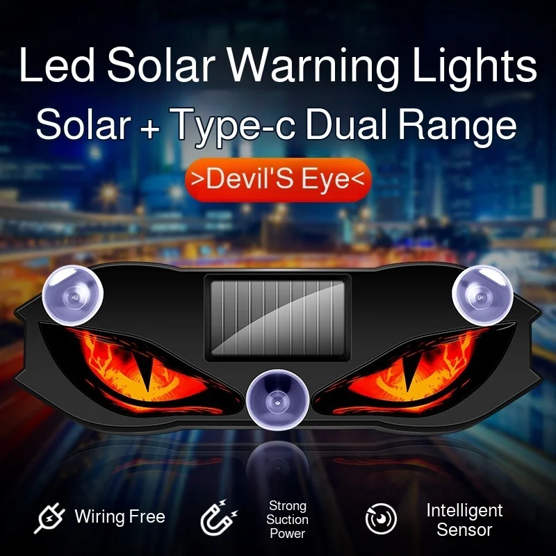 Solar Powered Car Neon Light Wireless Cool Demon Eyes Led Ambient Light Suction Cup USB Rechargeable Atmosphere Breathing Lamp