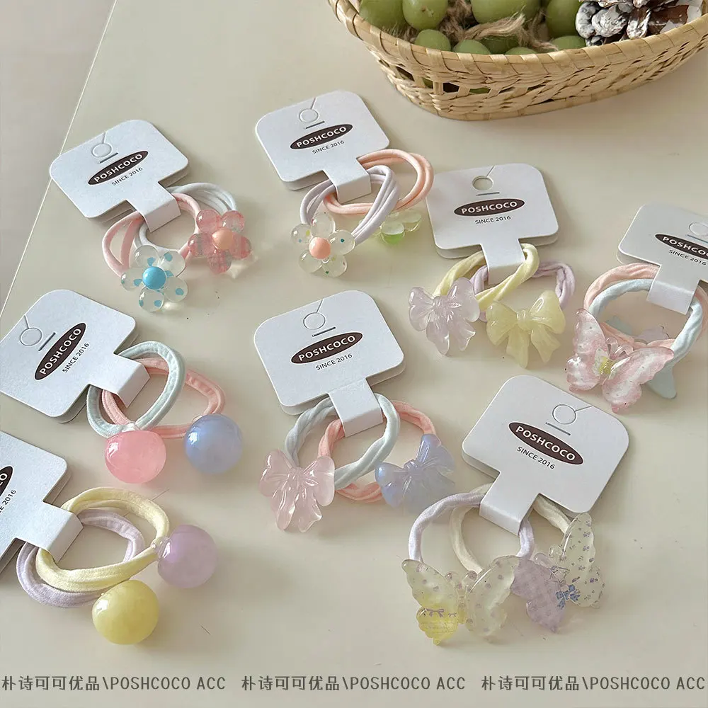 

2PCS Bling Summer Cute Hair Ties Mother Daughter Flower Bow Super High Elastic Soft Bands Non Pull Ponytail Holders for Kids