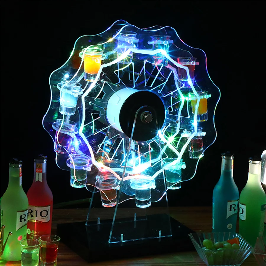 Imagem -05 - Thrisdar Recarregável 12 Copo Plástico Roda Gigante Led Suporte de Vinho Led Shot Vidro Vinho Rack para Discoteca Bar Festa Decoração Casamento