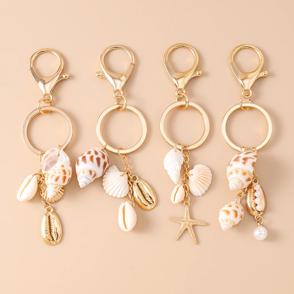 LLavero de concha de playa de verano a la moda, colgante de llavero de concha para mujer y niña, regalos de joyería hechos a mano DIY