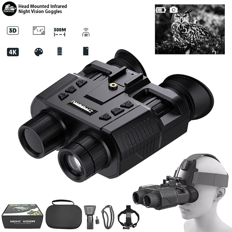 

Head Mounted Night Vision Device 1.4" 4K IR Binoculars Camera 8X Zoom Dual Screen HD Digital Video NVG Goggles Darkness Hunting