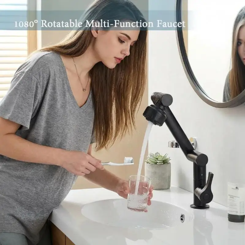 Black Robotic Arm Kitchen Faucet 1080 Degree Swivel Dual Flow Modes For Kitchen Bathroom Sink Use