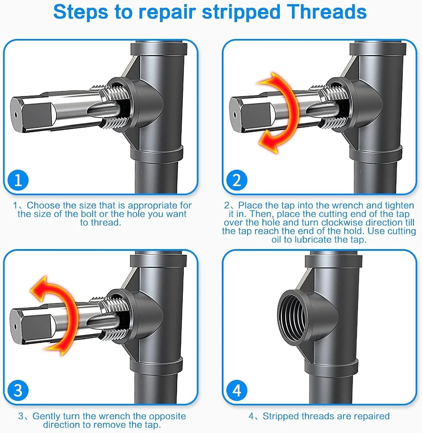 

6PCS Broken Screw Extractor Pipe Carbon Steel Tap Set Bsp Thread Tap Kit Pipe Threading Tools Construction Automotive Pipe