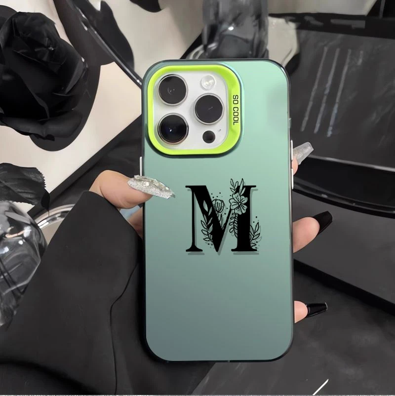 Para iPhone 16 15 14 13 12 11 Pro Max funda con patrón de letra M de flores para iPhone XS Max XR X 7 8 Plus 16E cubierta IMD a prueba de golpes