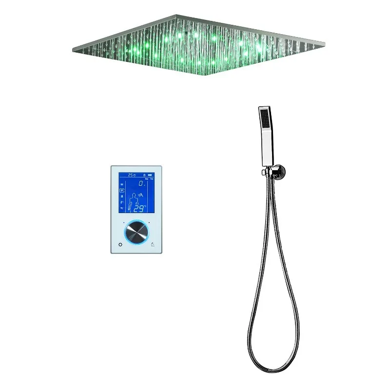 

Тип скрытого душа с термостатическим экраном в европейском стиле. Интеллектуальное цифровое управление. Светодиодный массаж тропического душа.