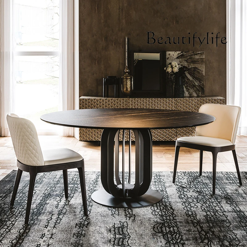 

стол кухонный round Rock Plate Dining Table Light Luxury Modern Minimalist Italian Minimalist Dining Table Nordic Style