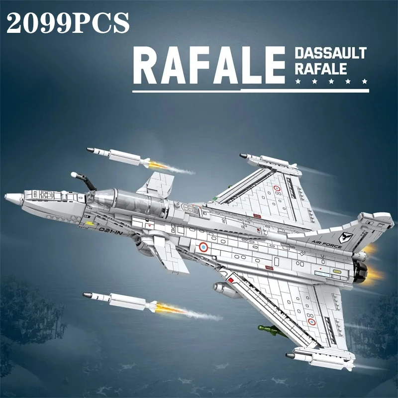 2099PCS Rafale Fighter Model Building Blocks Diy Military Plane Series Assembly Bricks Desktop Ornament Kids Toys Holiday Gifts