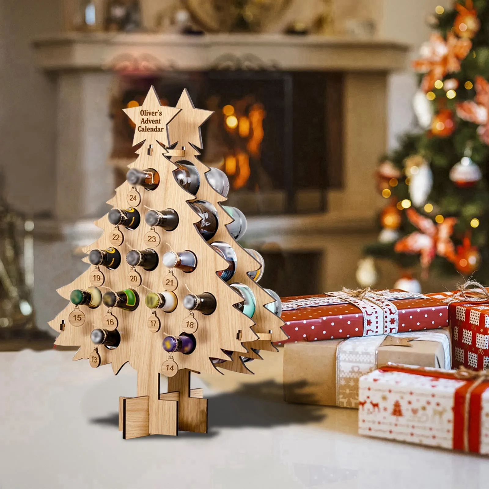 Supporto natalizio Mini albero di Natale in legno Calendario dell\'Avvento Portabottiglie Decorazioni per la casa Calendario 2022 Pianificatore