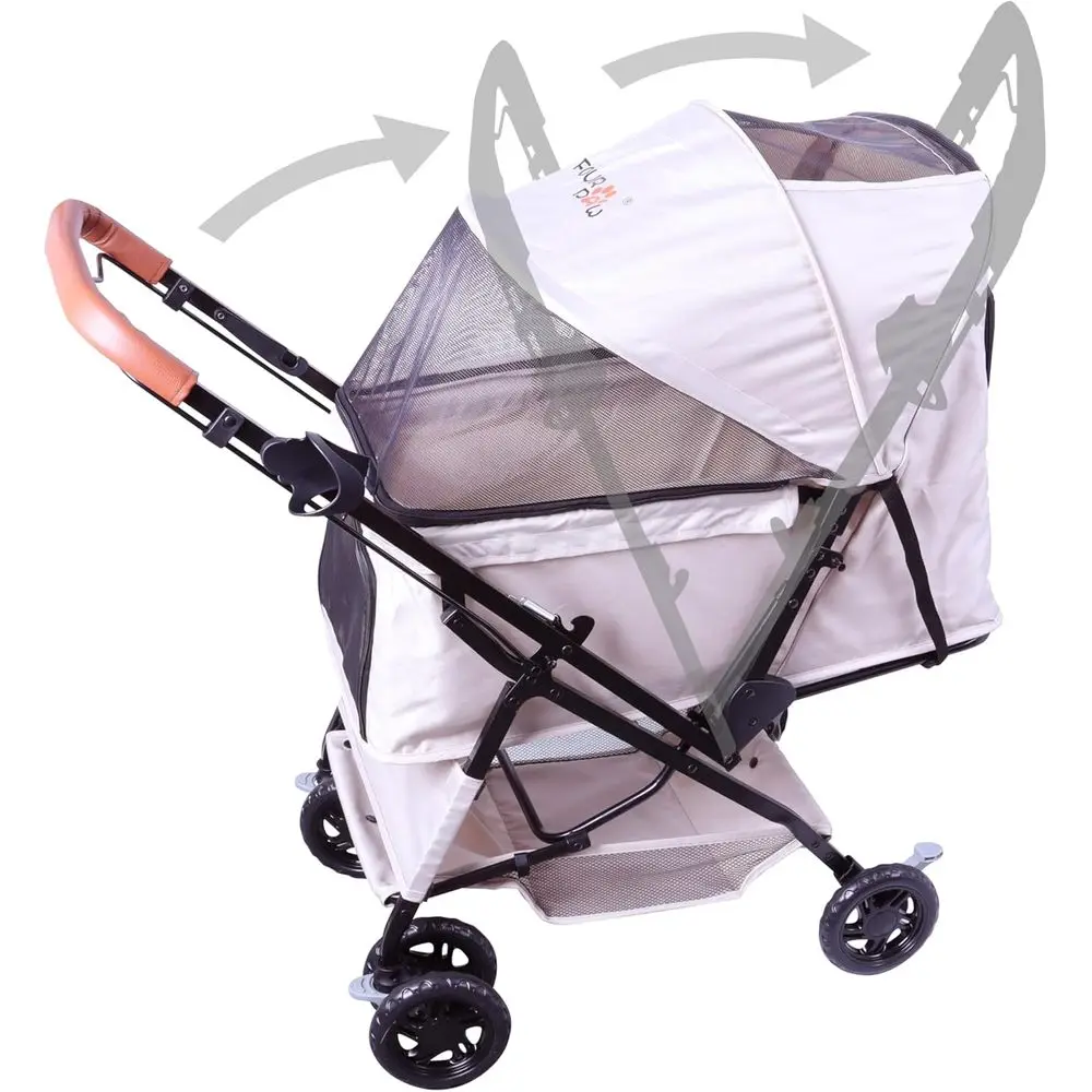 4-Wheel Pet Stroller for Cats & Dogs, Holds Up to 33 lbs, Khaki