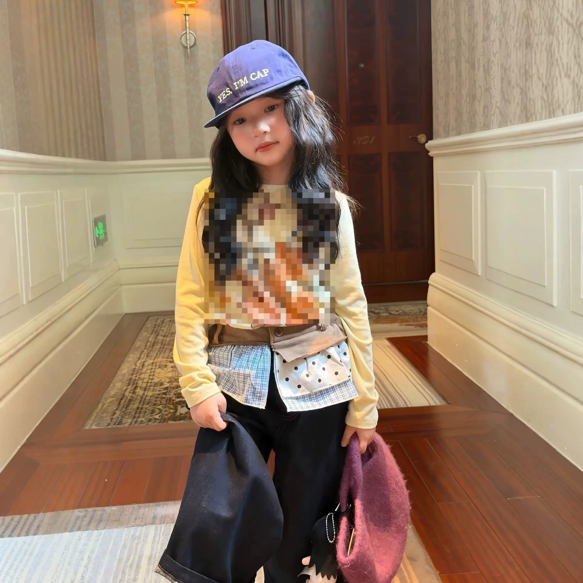 Korean Girls Spring Autumn 2026 Girls Mixed Dot Plaid Diaper Cover Casual Wide Leg Trendy Design Jeans