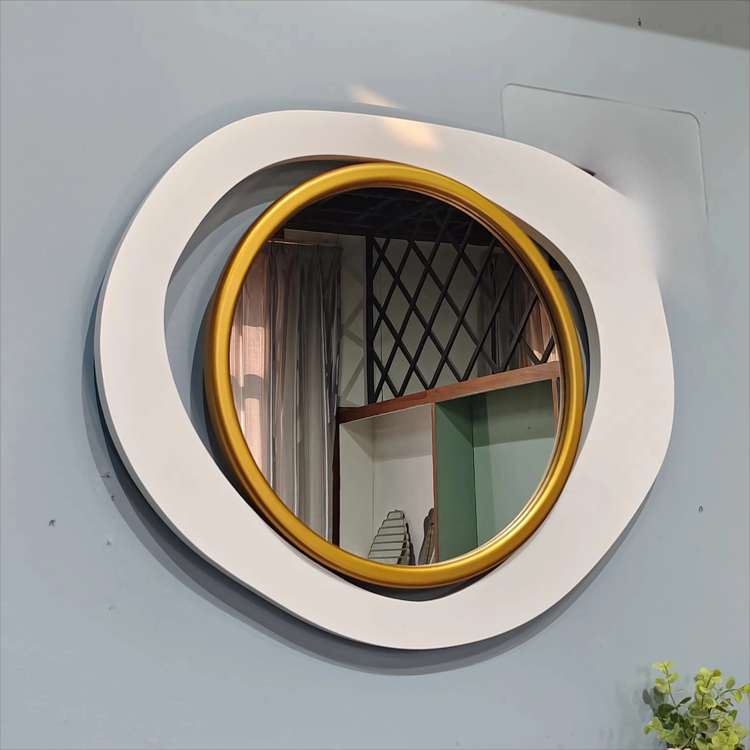 

Modern New 2025 Geometric Decorative Mirror Wall Bedroom Makeup Hanging Home Art Deco Wood Frame