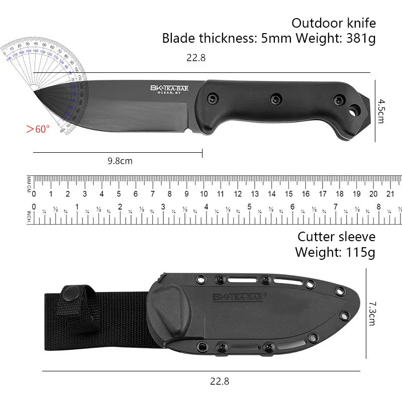 Outdoor Knife Tactical Pocket Knife Wilderness Survival Knife Multifunctional Straight Knife One Piece with Sheath