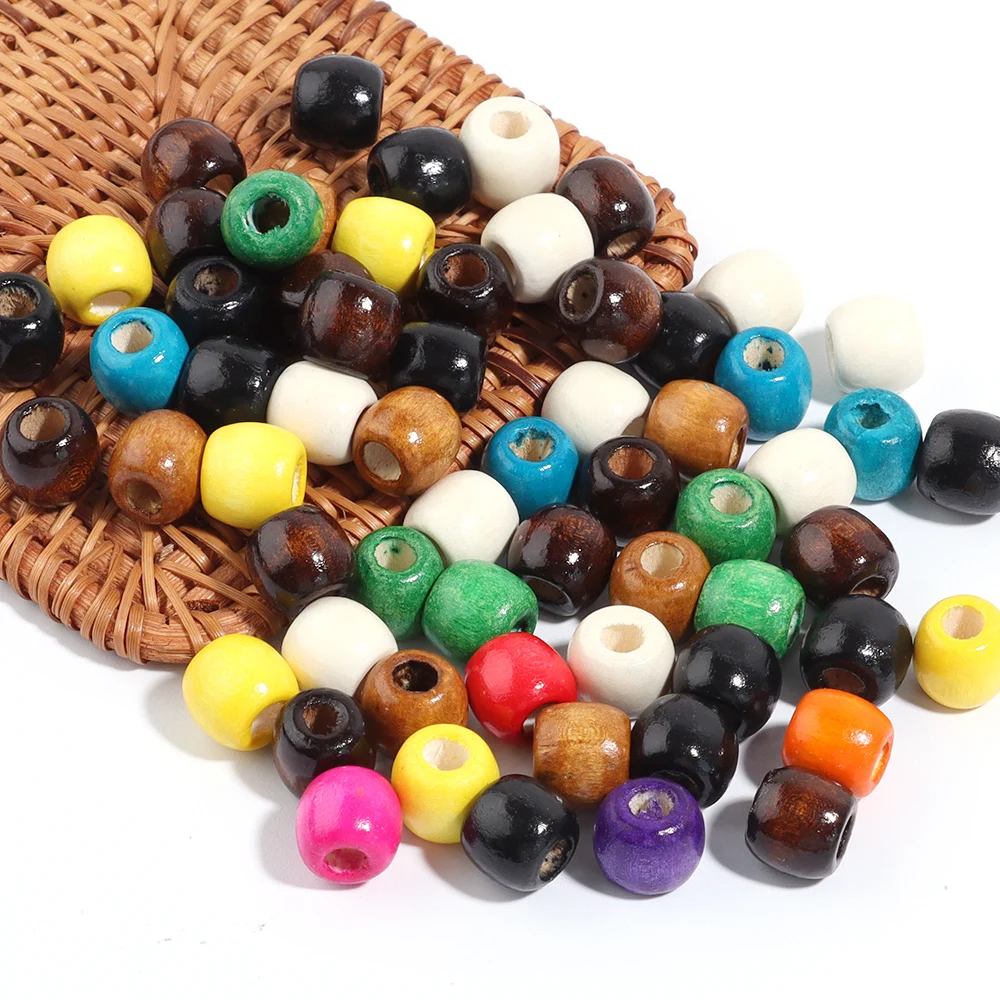 50/100pcs Maple Wood Beads Color Barrel Shape Large Hole Spacer Bead for Jewelry Making DIY Bracelet Necklace Charms Accessories