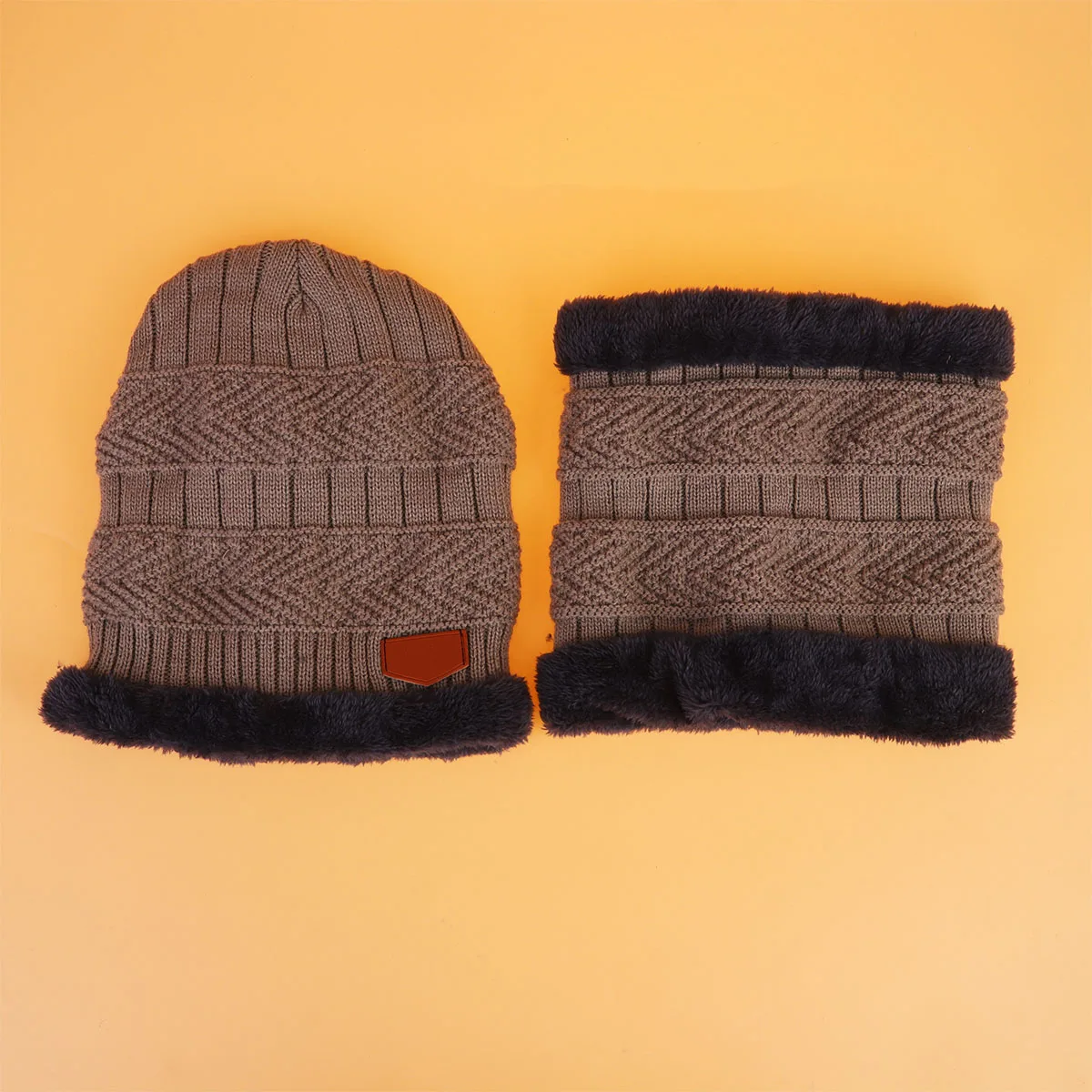 

Men's Scarves Warm Woolen Hat Scarf Yarn Knitted Thicken Cap Winter Khaki Neckerchief Women's