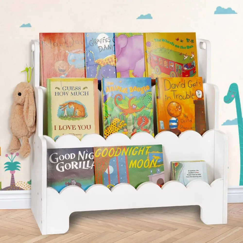 

3-Tier Scalloped Book Shelf for Kids Rooms, Toddler Montessori Bookshelf, Baby Nursery & Kids Classroom Bookcase
