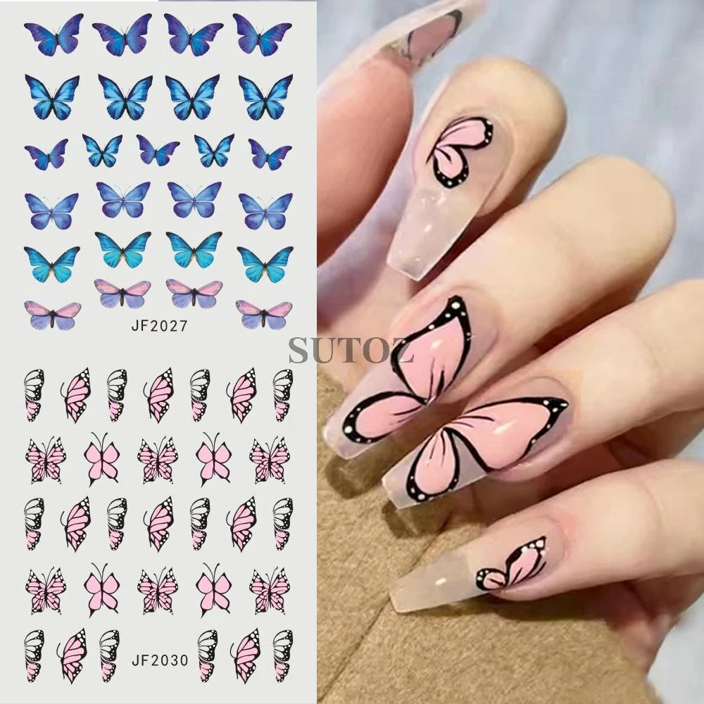 3D Butterfly Nail Stickers Laser Butterfly Cloud Wings Water Transfer Decals Sliders Spring Manicure Decor Wraps NTJF2020-2031